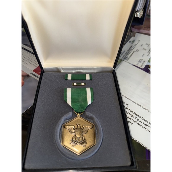 Other - US Army Commendation Military Bronze Medal Green White Ribbon Military Merit3917